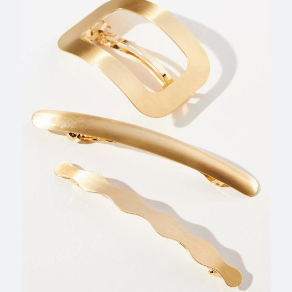 Anthropologie Hair Clips Barette A Large Beautiful Gold Set Of 3 New